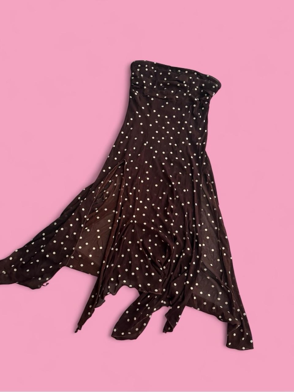 Strapless brown Polka Dot Midi Dress see through